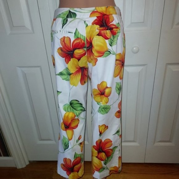 NEW Madison Studio White Orange Multi Floral Crop Pants Size 4 - Picture 3 of 6